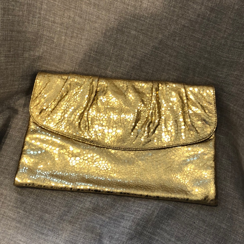 Gold Leather Clutch Purse